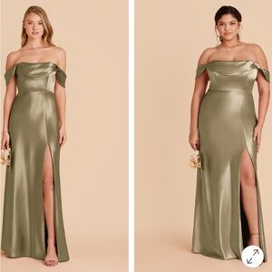 Birdy Grey Mia Shiny Satin Moss Green Bridesmaid Dress - Size L